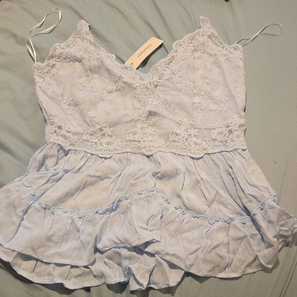 Francesca's Collections Light Blue Lace Tank Top